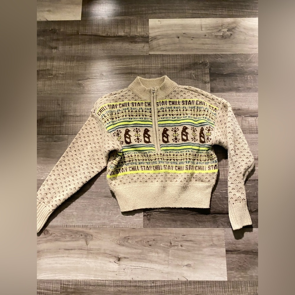 Like New-UO Cream Jesse Half- Zip Penguin Pullover Cropped Women Sweater… - Picture 2 of 6
